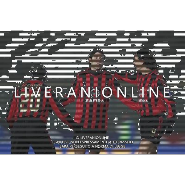 BRESCIA - MILAN COPPA ITALIA TIM CUP 11/01/2006 NELLA FOTO manuel rui costa esultante 1-2 con filippo inzaghi e seedorf clarence PH VENEZIA/AG. ALDO LIVERANI