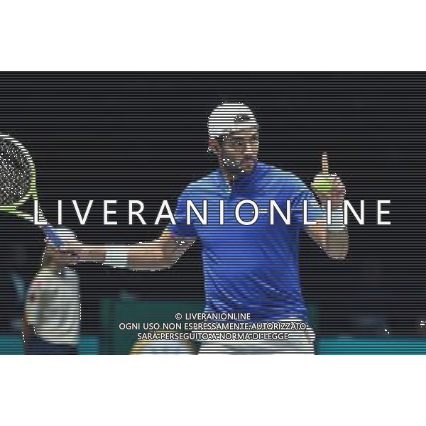 BOLOGNA, ITALY - SEPTEMBER 13: Matteo Berrettini dell\'Italia in azione durante la partita di Bologna della fase a gironi delle finali della Coppa Davis 2024 tra Italia e Belgio all\'Unipol Arena il 13 settembre 2024 a Bologna, Italia. foto andrea rosito-ag aldo liverani sas