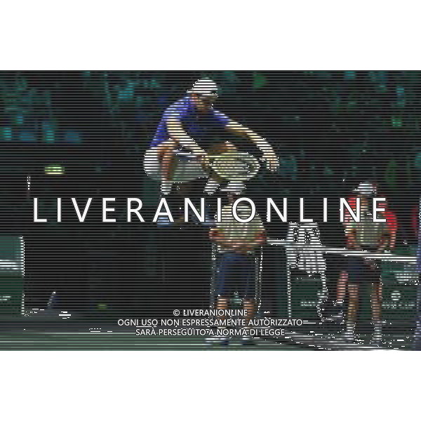 BOLOGNA, ITALY - SEPTEMBER 13: Matteo Berrettini dell\'Italia in azione durante la partita di Bologna della fase a gironi delle finali della Coppa Davis 2024 tra Italia e Belgio all\'Unipol Arena il 13 settembre 2024 a Bologna, Italia. foto andrea rosito-ag aldo liverani sas