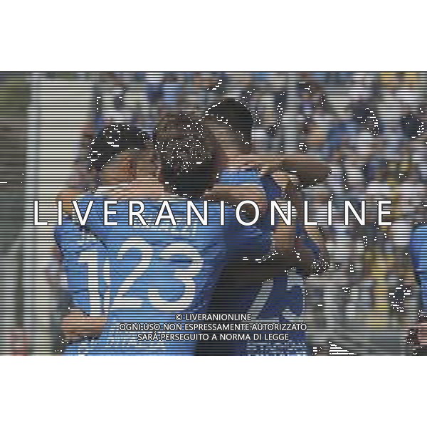 Ante Matej Juric of Brescia Calcio FC and Brescia players jubilates after scoring the goal first goal during Brescia Calcio vs Frosinone Calcio, 5° Serie B BKT 2024-25 game at Mario Rigamonti stadium in Brescia (BS), Italy, on September 14, 2024. (Photo by Davide Casentini) AG ALDO LIVERANI SAS