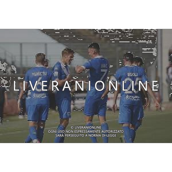 Giacomo Olzer of Brescia Calcio FC celebrates after scoring during Brescia Calcio vs Frosinone Calcio, 5° Serie B BKT 2024-25 game at Mario Rigamonti stadium in Brescia (BS), Italy, on September 14, 2024. (Photo by Davide Casentini) AG ALDO LIVERANI SAS