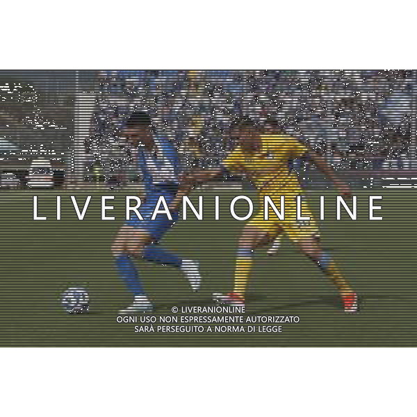 Ante Matej Juric of Brescia Calcio FC contrasto Ilario Monterisi of Frosinone Calcio during Brescia Calcio vs Frosinone Calcio, 5° Serie B BKT 2024-25 game at Mario Rigamonti stadium in Brescia (BS), Italy, on September 14, 2024. (Photo by Davide Casentini) ag aldo liverai sas