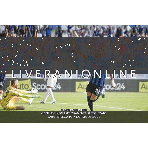 Mateo Retegui of Atalanta BC celebrates after scoring during Atalanata BC vs ACF Fiorentina, 4° Serie A Enilive 2024-25 game at Gewiss Stadium in Bergamo (BG), Italy, on September 15, 2024. (Photo by Davide Casentini)/AGENZIA ALDO LIVERANI SAS