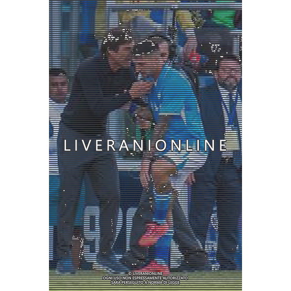 15-9-2024. Cagliari calcio-S.S.Napoli 4° Giornata Campionato Italiano Serie A 2024/2025, stadio Unipol Domus Cagliari. Foto Salvatore Moi/Agenzia Aldo Liverani s.as. Nella foto: Antonio conte e Matteo Politano Napoli ©MOI SALVATORE/AGENZIA ALDO LIVERANI SAS