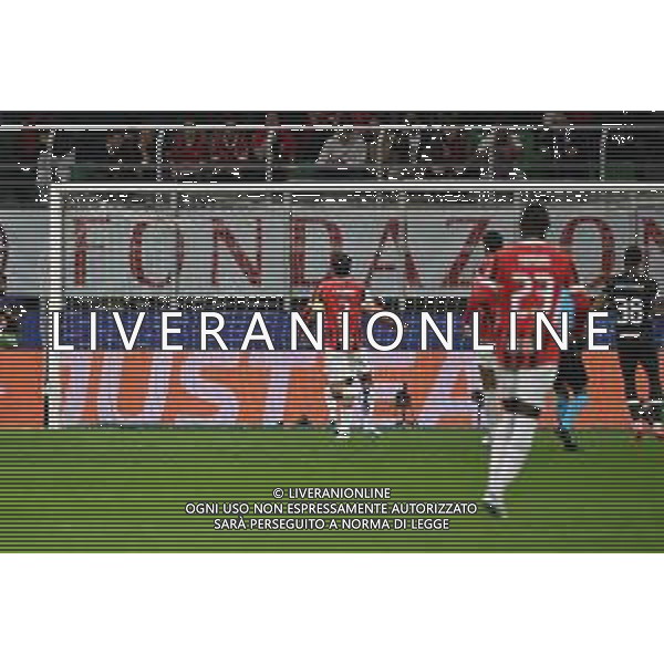 Milan vs Liverpool nella foto il tiro di Christian Mate Pulisic (Milan) termina in rete per il gol dell\'1 a 0 Milano 17-09-2024 Stadio Giuseppe Meazza - San Siro UEFA Champions League fase a girone unico - 1a giornata foto Roberto Garavaglia/Agenzia Aldo Liverani sas/AGENZIA ALDO LIVERANI SAS