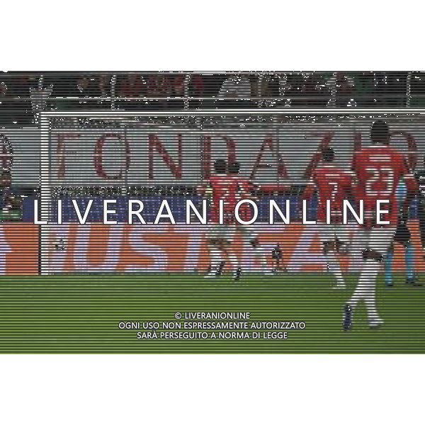Milan vs Liverpool nella foto il tiro di Christian Mate Pulisic (Milan) termina in rete per il gol dell\'1 a 0 Milano 17-09-2024 Stadio Giuseppe Meazza - San Siro UEFA Champions League fase a girone unico - 1a giornata foto Roberto Garavaglia/Agenzia Aldo Liverani sas/AGENZIA ALDO LIVERANI SAS