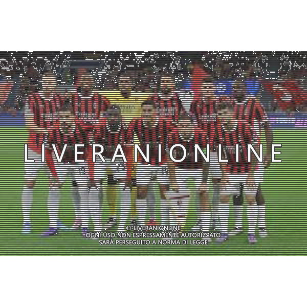 Milan vs Liverpool nella foto formazione Milan, in piedi da SX Strahinja Pavlovic, Rafael Leao, Mike Maignan, Ruben Loftus-Cheek, Alvaro Morata e Youssouf Fofana; in basso da SX Theo Hernandez, Fikayo Tomori, Tijjani Reijnders, Davide Calabria e Christian Mate Pulisic Milano 17-09-2024 Stadio Giuseppe Meazza - San Siro UEFA Champions League fase a girone unico - 1a giornata foto Roberto Garavaglia/Agenzia Aldo Liverani sas