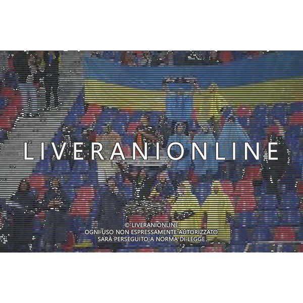 Ukraine fans show their support during Bologna BFC vs Shakhtar Donetsk FC, 1° round of Champions League 2024-25, game at Renato Dall\'Ara stadium in Bologna (BO), Italy, on September 18, 2024. (Photo by Davide Casentini)/AGENZIA ALDO LIVERANI SAS
