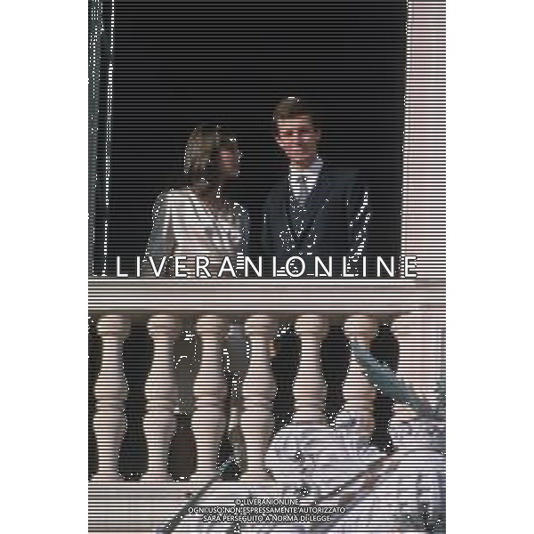 RETROSPETTIVA STEFANO CASIRAGHI REALI DI MONACO NELLA FOTO STEFANO CASIRAGHI CON CAROLINA DI MONACO IL GIORNO DELLE NOZZE A MONTECARLO NELL\'ANNO 1983 FOTO CONTROLUCE-AG ALDO LIVERANI SAS