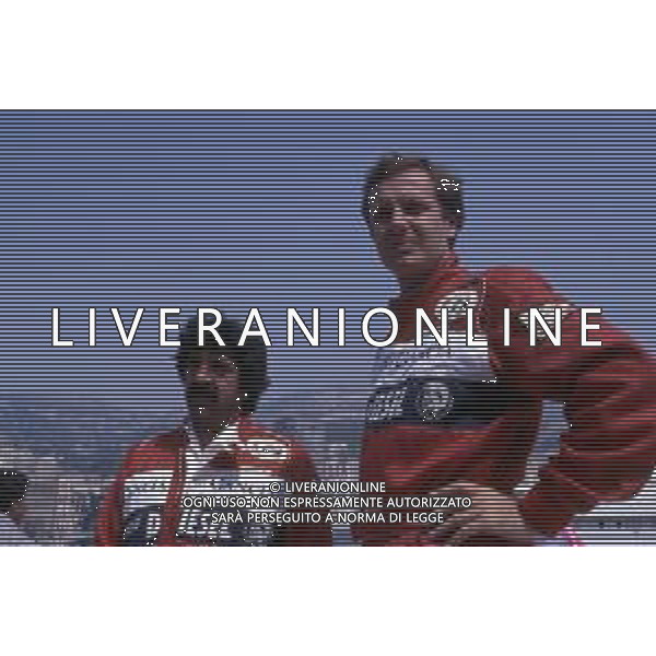 Stefano Casiraghi imprenditore e pilota motonautico italiano e marito di Carolina di Monaco - Retrospettiva nella foto con il copilota, Patrice Innocenti © ARCHIVIO / AGENZIA ALDO LIVERANI SAS - ITALY ONLY EDITORIAL USE ONLY