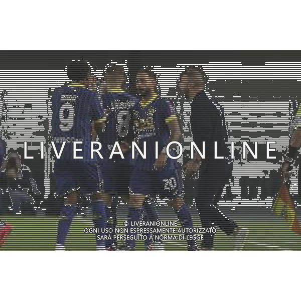 Grigoris Kastanos of Hellas Verona FC Hellas Verona\'s players jubilates after scoring the goal during Hellas Verona FC vs Torino FC , 5° Serie A Enilive 2024-25 game at Marcantonio Bentegodi Stadium in Verona (VR), Italy, on September 20, 2024. (Photo by Davide Casentini)/AGENZIA ALDO LIVERANI SAS