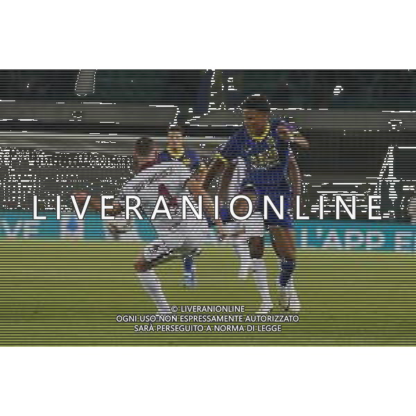 Amin Sarr of Hellas Verona FC battle for the ball with Sebastian Walukiewicz of Torino FC during Hellas Verona FC vs Torino FC , 5° Serie A Enilive 2024-25 game at Marcantonio Bentegodi Stadium in Verona (VR), Italy, on September 20, 2024. (Photo by Davide Casentini)/AGENZIA ALDO LIVERANI SAS