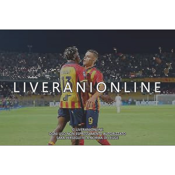 TVEM September 21, 2024 Lecce, Italy - US Lecce vs Parma Calcio 1913 - Italian soccer serie A 2024/25 - Via Del Mare Stadium. In the pic: Patrick Dorgu of US Lecce celebrates after scoring a goal with Nikola Krstovic of US Lecce ©Emmanuele Mastrodonato/AGENZIA ALDO LIVERANI SAS