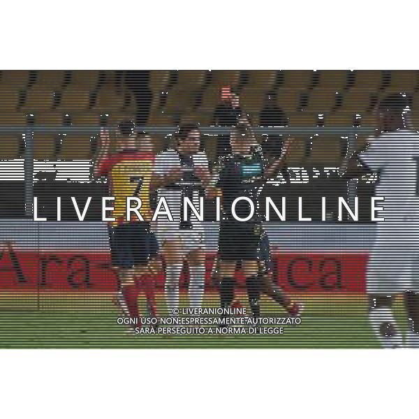 TVEM September 21, 2024 Lecce, Italy - US Lecce vs Parma Calcio 1913 - Italian soccer serie A 2024/25 - Via Del Mare Stadium. In the pic: Matteo Cancellieri of Parma receives a red card ©Emmanuele Mastrodonato/AGENZIA ALDO LIVERANI SAS