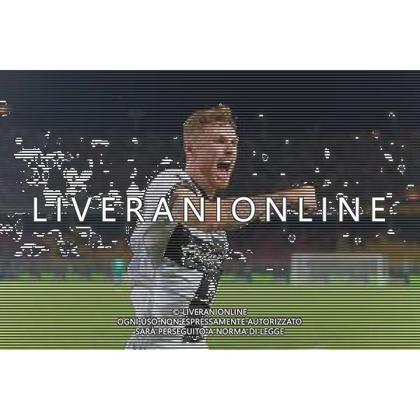 TVEM September 21, 2024 Lecce, Italy - US Lecce vs Parma Calcio 1913 - Italian soccer serie A 2024/25 - Via Del Mare Stadium. In the pic: Antoine Hainaut of Parma celebrates after scoring a goal ©Emmanuele Mastrodonato/AGENZIA ALDO LIVERANI SAS