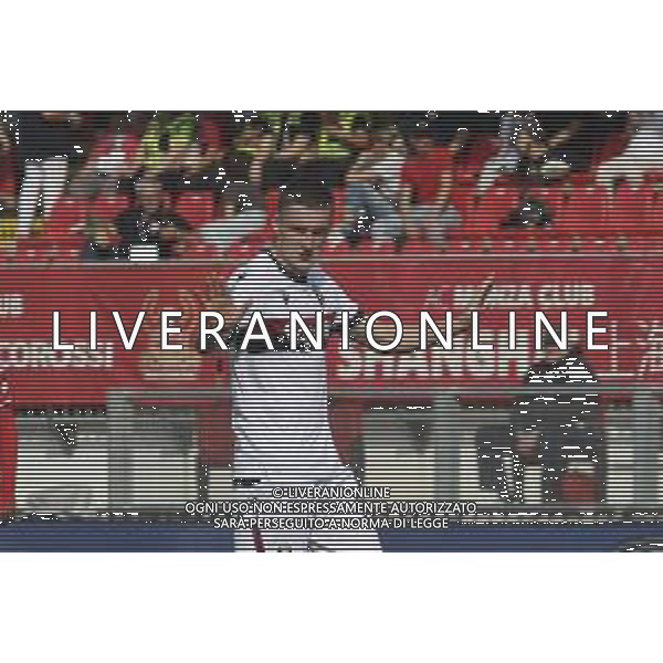 Charalampos Lykogiannis of Bologna FC gestures during AC Monza vs Bologna BFC, 5° Serie A Enilive 2024-25 game at U-Power stadium in Monza (MB), Italy, on September 22, 2024. (Photo by Davide Casentini)/AGENZIA ALDO LIVERANI SAS