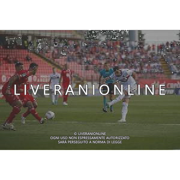 Charalampos Lykogiannis of Bologna FC kick the ball during AC Monza vs Bologna BFC, 5° Serie A Enilive 2024-25 game at U-Power stadium in Monza (MB), Italy, on September 22, 2024. (Photo by Davide Casentini)/AGENZIA ALDO LIVERANI SAS