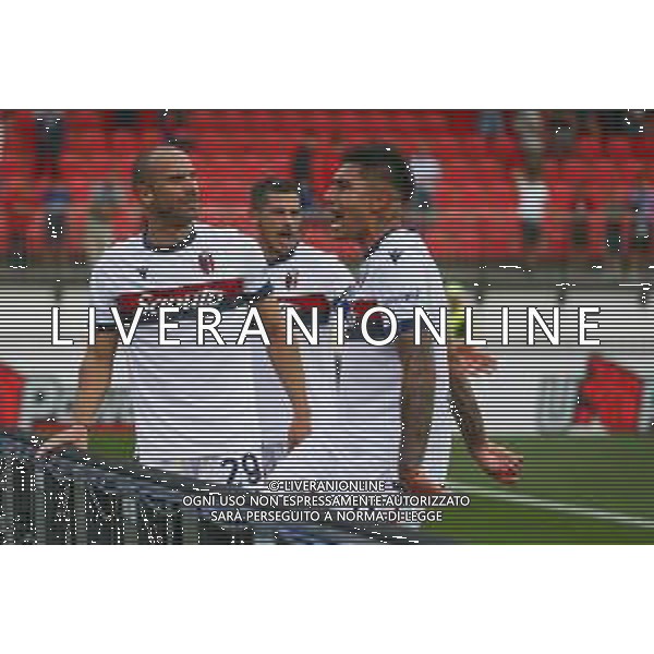 Bologna players celebrate the victory at the end of AC Monza vs Bologna BFC, 5° Serie A Enilive 2024-25 game at U-Power stadium in Monza (MB), Italy, on September 22, 2024. (Photo by Davide Casentini)/AGENZIA ALDO LIVERANI SAS
