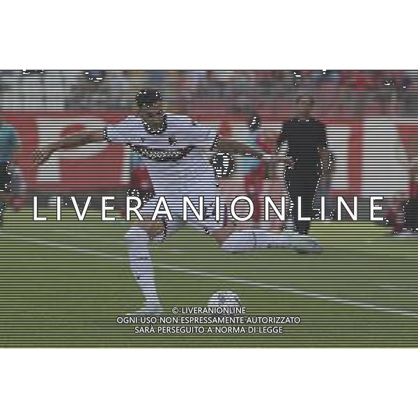 Charalampos Lykogiannis of Bologna FC play the ball during AC Monza vs Bologna BFC, 5° Serie A Enilive 2024-25 game at U-Power stadium in Monza (MB), Italy, on September 22, 2024. (Photo by Davide Casentini)/AGENZIA ALDO LIVERANI SAS