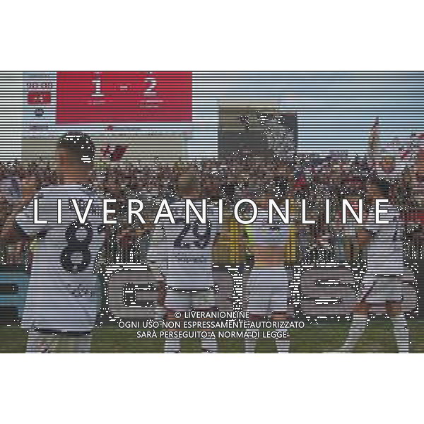 Bologna players celebrate the victory at the end of AC Monza vs Bologna BFC, 5° Serie A Enilive 2024-25 game at U-Power stadium in Monza (MB), Italy, on September 22, 2024. (Photo by Davide Casentini)/AGENZIA ALDO LIVERANI SAS