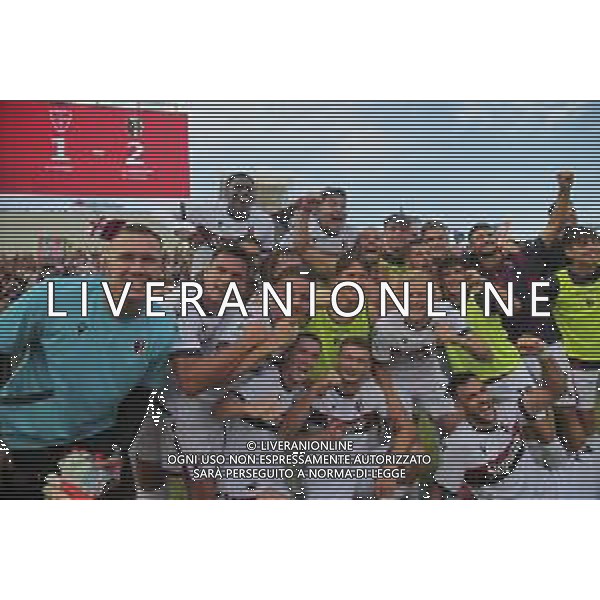 Bologna players celebrate the victory at the end of AC Monza vs Bologna BFC, 5° Serie A Enilive 2024-25 game at U-Power stadium in Monza (MB), Italy, on September 22, 2024. (Photo by Davide Casentini)/AGENZIA ALDO LIVERANI SAS
