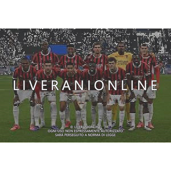 Inter vs Milan nella foto formazione Milan, in piedi da SX Tammy Abraham, Emerson Royal, Matteo Gabbia, Mike Maignan e Alvaro Morata; in basso da SX Rafael Leao, Theo Hernandez, Tijjani Reijnders, Fikayo Tomori, Christian Mate Pulisic e. Youssouf Fofana Milano 22-09-2024 Stadio Giuseppe Meazza - San Siro Campionato Serie A Enilive - 5a giornata foto Roberto Garavaglia/Agenzia Aldo Liverani sas/AGENZIA ALDO LIVERANI SAS