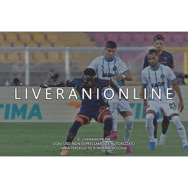 TVEM September 24, 2024 Lecce, Italy - US Lecce vs US Sassuolo - Coppa Italia round of 16 match 2024/25 - Via Del Mare Stadium. In the pic: Lameck Banda of US Lecce in action against Cristian Volpato of US Sassuolo foto emmanuele mastrodonato-ag aldo liverani sas
