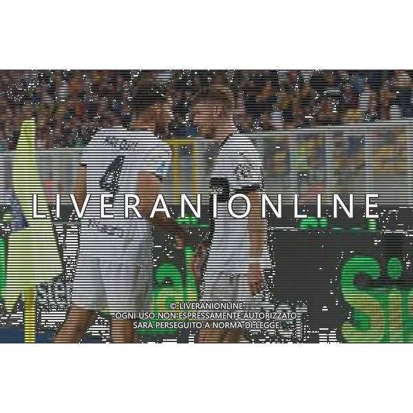 TVEM September 21, 2024 Lecce, Italy - US Lecce vs Parma Calcio 1913 - Italian soccer serie A 2024/25 - Via Del Mare Stadium. In the pic: Antoine Hainaut of Parma celebrates after scoring a goal with Botond Balogh of Parma foto emmanuele matrodonato-ag aldo liverani sas