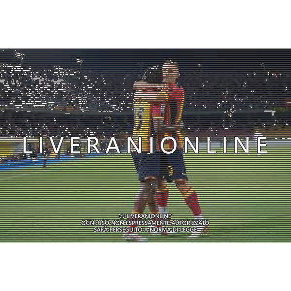 TVEM September 21, 2024 Lecce, Italy - US Lecce vs Parma Calcio 1913 - Italian soccer serie A 2024/25 - Via Del Mare Stadium. In the pic: Patrick Dorgu of US Lecce celebrates after scoring a goal with Nikola Krstovic of US Lecce foto emmanuele matrodonato-ag aldo liverani sas