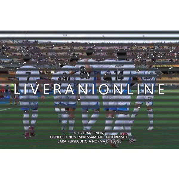 TVEM September 24, 2024 Lecce, Italy - US Lecce vs US Sassuolo - Coppa Italia round of 16 match 2024/25 - Via Del Mare Stadium. In the pic: Tarik Muharemovic of US Sassuolo celebrates after scoring a goal with teammates foto emmanuele mastrodonato-ag aaldo liverani sas