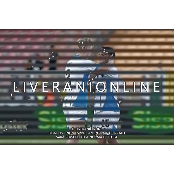 TVEM September 24, 2024 Lecce, Italy - US Lecce vs US Sassuolo - Coppa Italia round of 16 match 2024/25 - Via Del Mare Stadium. In the pic: Josh Doig of US Sassuolo and Lua D\'Andrea of US Sassuolo celebrates the victory foto emmanuele mastrodonato-ag aaldo liverani sas