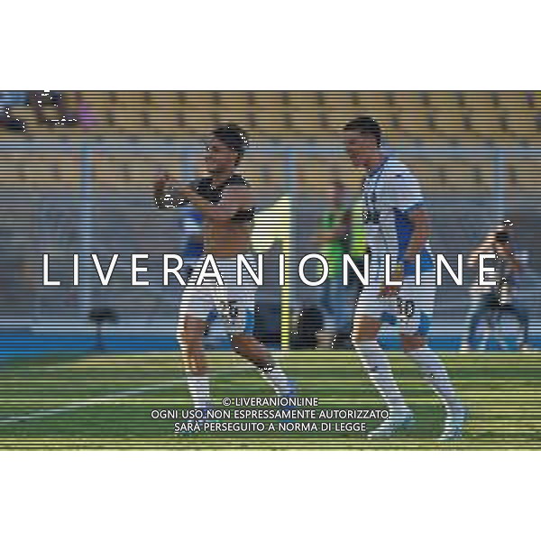 TVEM September 24, 2024 Lecce, Italy - US Lecce vs US Sassuolo - Coppa Italia round of 16 match 2024/25 - Via Del Mare Stadium. In the pic: Lua D\'Andrea of US Sassuolo celebrates after scoring a goal with Tarik Muharemovic of US Sassuolo foto emmanuele mastrodonato-ag aaldo liverani sas
