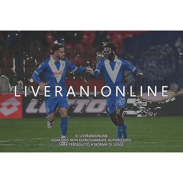 TVRG Monza vs Brescia nella foto Niccolò Corrado (Brescia) e Patrick Nuamah (Brescia) esultanza dopo il gol dell\'1 a 3 Monza 26-09-2024 U-Power Stadium Coppa Italia Frecciarossa - sedicesimi di finale foto Roberto Garavaglia/Agenzia Aldo Liverani sas