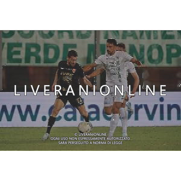 TVEM September 26, 2024 Monopoli, Italy - SS Monopoli 1966 vs Benevento Calcio - Serie C Girone C 2024/25 - Vito Simone Veneziani Stadium. In the pic: Davide Lamesta of Benevento in action against Mirko Miceli of Monopoli ©Emmanuele Mastrodonato/AGENZIA ALDO LIVERANI SAS