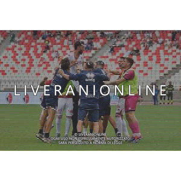 TVEM September 28, 2024 Bari, Italy - SSC Bari vs Cosenza Calcio - Italian soccer serie B 2024/25 - San Nicola Stadium. In the pic: Raffaele Pucino of SSC Bari celebrates after scoring a goal with teammates ©Emmanuele Mastrodonato/AGENZIA ALDO LIVERANI SAS