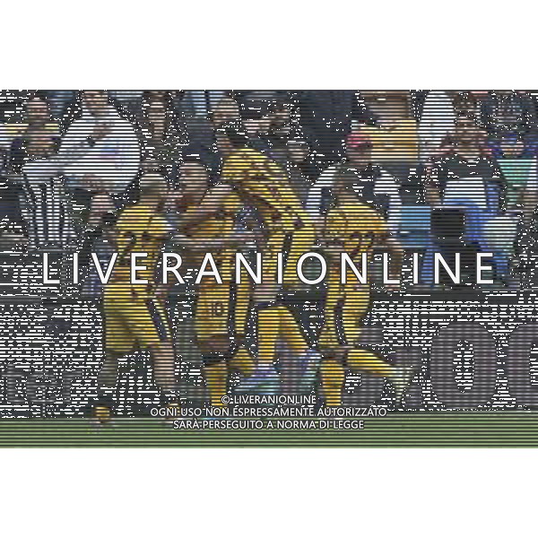 Lautaro Martinez of Inter FC celebrates after scoring during Udinese FC vs FC Internazionale, 6° Serie A Enilive 2024-25 game at Bluenergy stadium in Udine (UD), Italy, on September 28, 2024. (Photo by Davide Casentini)/AGENZIA ALDO LIVERANI SAS