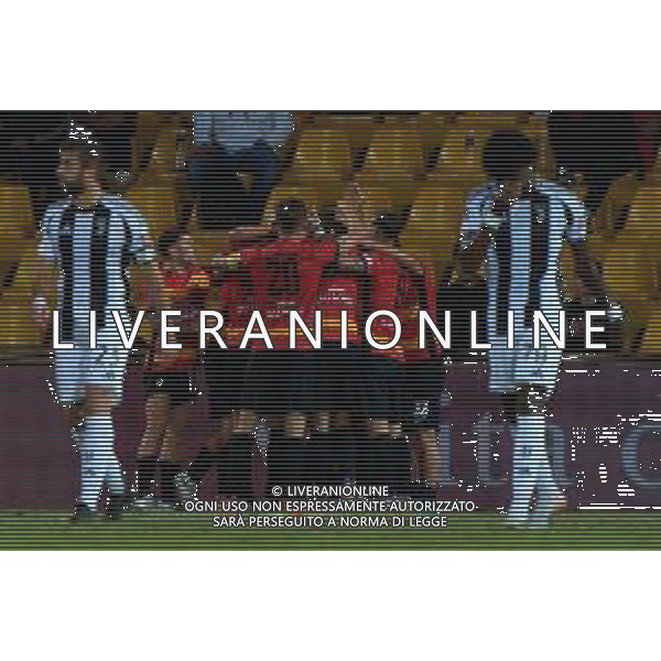 TVEM September 30, 2024 Monopoli, Italy - Benevento vs Juventus Next Gen - Italian soccer serie C 2024/25 - Ciro Vigorito Stadium. In the pic: the Benevento Calcio players celebrates foto emmanuele mastrodonato-ag aldo liverani sas