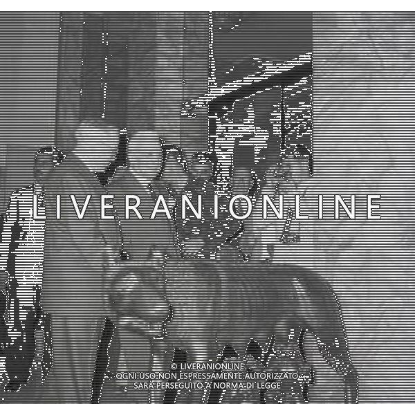 NEG-RETROSPETTIVA HARRY TRUMAN PRESIDENTE AMERICANO NELLA FOTO HARRY TRUMAN A ROMA NELL\'ANNO 1950 CON ENRICO DE NICOLA IN CAMPIDOGLIO FOTO SANDRO VESPASIANI-AG ALDO LIVERANI SAS