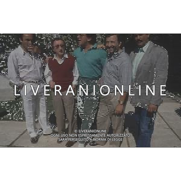 DIAP-RETROSPETTIVA DIEGO ABATANTUONO ATTORE NELLA FOTO DIEGO ABATANTUONO NELL\'ANNO 1986 A VENEZIA CON ALESSANDRO HABER- CARLO DELLE PIANE- GIOVANNI CAVINA E IL REGISTA PUPI AVATI AG ALDO LIVERANI SAS