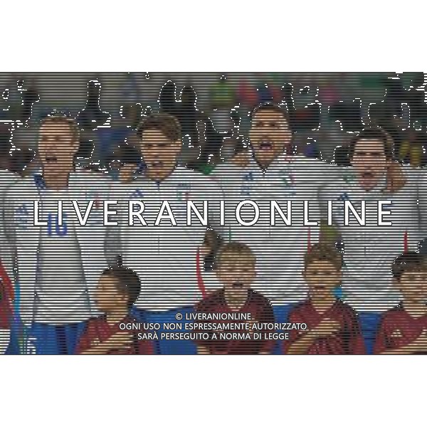 TVEM October 10, 2024 in Roma, Italy. Italy vs Belgium, UEFA Nations League 2024/25 League A Group A2 match - Olympic Stadium. In the pic: Players of Italy line up during the National Anthems ©Emmanuele Mastrodonato/AGENZIA ALDO LIVERANI SAS