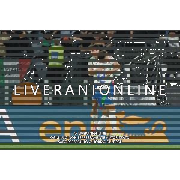 TVEM October 10, 2024 in Roma, Italy. Italy vs Belgium, UEFA Nations League 2024/25 League A Group A2 match - Olympic Stadium. In the pic: Andrea Cambiaso of Italy celebrates after scoring a goal with Giovanni Di Lorenzo of Italy ©Emmanuele Mastrodonato/AGENZIA ALDO LIVERANI SAS