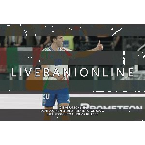 TVEM October 10, 2024 in Roma, Italy. Italy vs Belgium, UEFA Nations League 2024/25 League A Group A2 match - Olympic Stadium. In the pic: Andrea Cambiaso of Italy celebrates after scoring a goal ©Emmanuele Mastrodonato/AGENZIA ALDO LIVERANI SAS