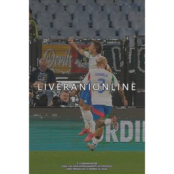 TVEM October 10, 2024 in Roma, Italy. Italy vs Belgium, UEFA Nations League 2024/25 League A Group A2 match - Olympic Stadium. In the pic: Mateo Retegui of Italy celebrates after scoring a goal ©Emmanuele Mastrodonato/AGENZIA ALDO LIVERANI SAS