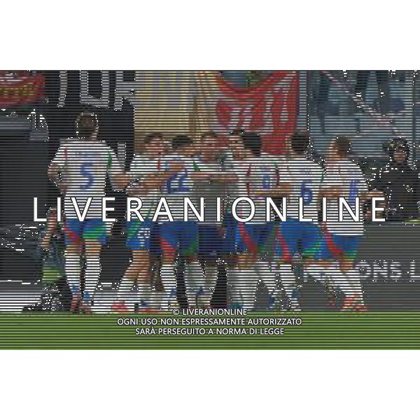 TVEM October 10, 2024 in Roma, Italy. Italy vs Belgium, UEFA Nations League 2024/25 League A Group A2 match - Olympic Stadium. In the pic: Mateo Retegui of Italy celebrates after scoring a goal with teammates ©Emmanuele Mastrodonato/AGENZIA ALDO LIVERANI SAS