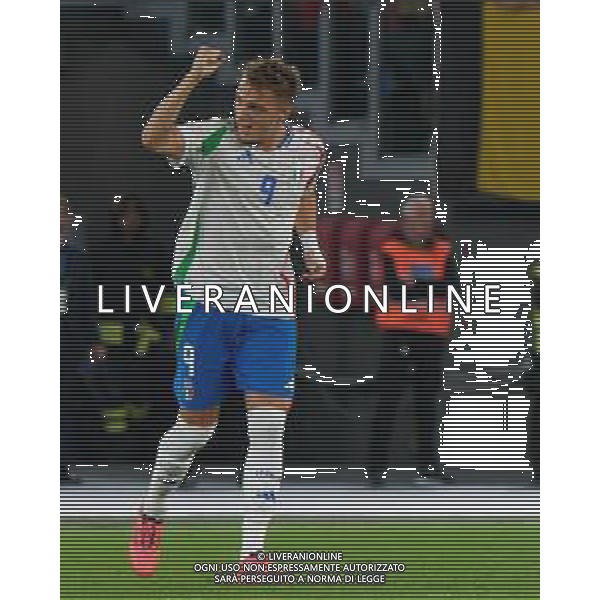 TVEM October 10, 2024 in Roma, Italy. Italy vs Belgium, UEFA Nations League 2024/25 League A Group A2 match - Olympic Stadium. In the pic: Mateo Retegui of Italy celebrates after scoring a goal ©Emmanuele Mastrodonato/AGENZIA ALDO LIVERANI SAS