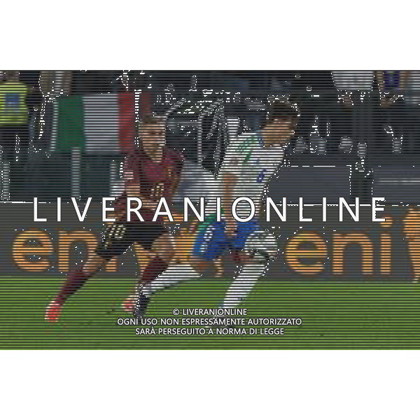 TVEM October 10, 2024 in Roma, Italy. Italy vs Belgium, UEFA Nations League 2024/25 League A Group A2 match - Olympic Stadium. In the pic: Samuele Ricci of Italy and Leandro Trossard of Belgium ©Emmanuele Matrodonato/AGENZIA ALDO LIVERANI SAS
