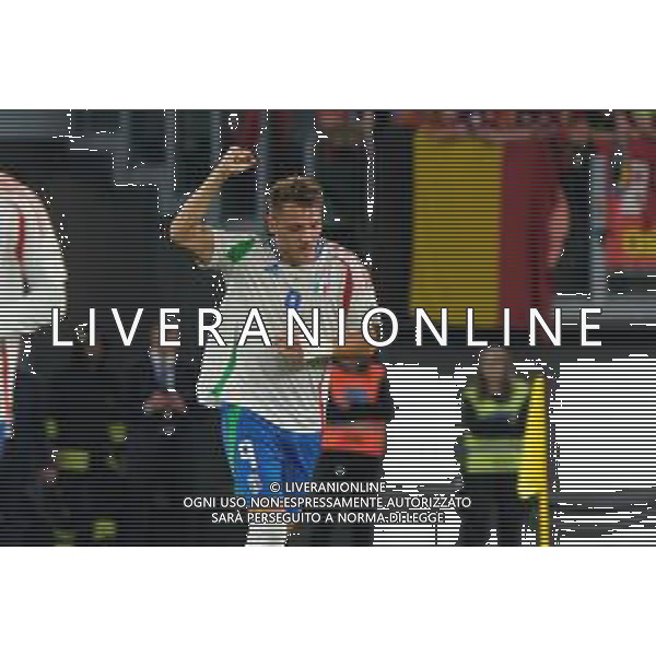 TVEM October 10, 2024 in Roma, Italy. Italy vs Belgium, UEFA Nations League 2024/25 League A Group A2 match - Olympic Stadium. In the pic: Mateo Retegui of Italy celebrates after scoring a goal foto emmanuele mastrodonato-ag aldo liverani sas