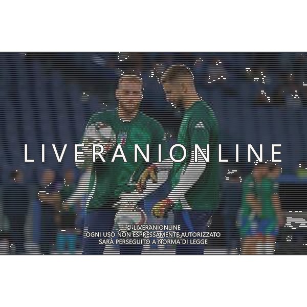 TVEM October 10, 2024 in Roma, Italy. Italy vs Belgium, UEFA Nations League 2024/25 League A Group A2 match - Olympic Stadium. In the pic: Michele Di Gregorio of Italy and Guglielmo Vicario of Italy foto emmanuele mastrodonato-ag aldo liverani sas