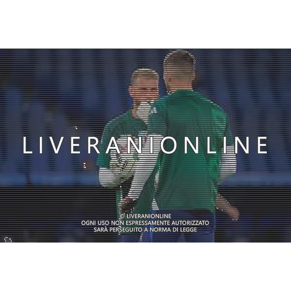 TVEM October 10, 2024 in Roma, Italy. Italy vs Belgium, UEFA Nations League 2024/25 League A Group A2 match - Olympic Stadium. In the pic: Michele Di Gregorio of Italy and Guglielmo Vicario of Italy foto emmanuele mastrodonato-ag aldo liverani sas