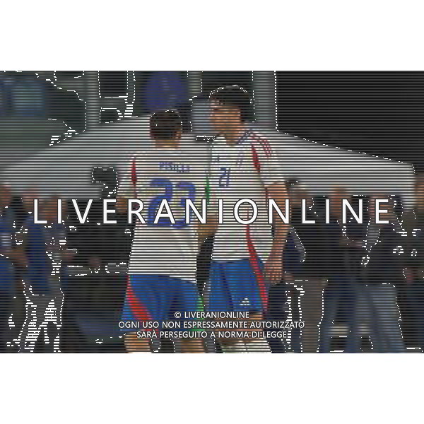 TVEM October 10, 2024 in Roma, Italy. Italy vs Belgium, UEFA Nations League 2024/25 League A Group A2 match - Olympic Stadium. In the pic: Niccolò Pisilli of Italy and Alessandro Bastoni of Italy foto emmanuele mastrodonato-ag aldo liverani sas